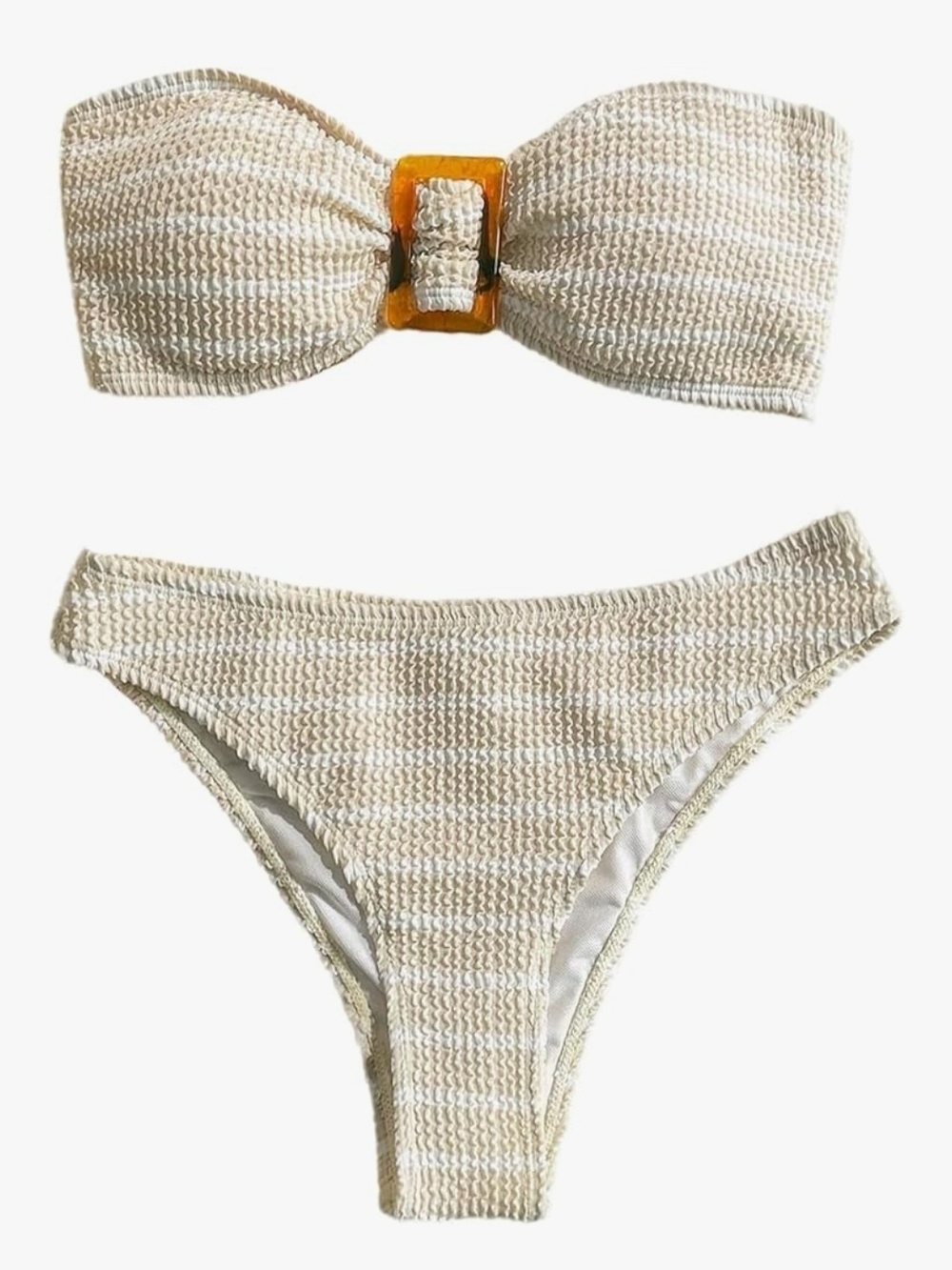 White Textured Bandeau Bikini Set - Women's Swim